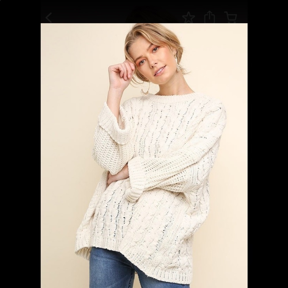 Cream 3/4 Sleeve Cable knit sweater